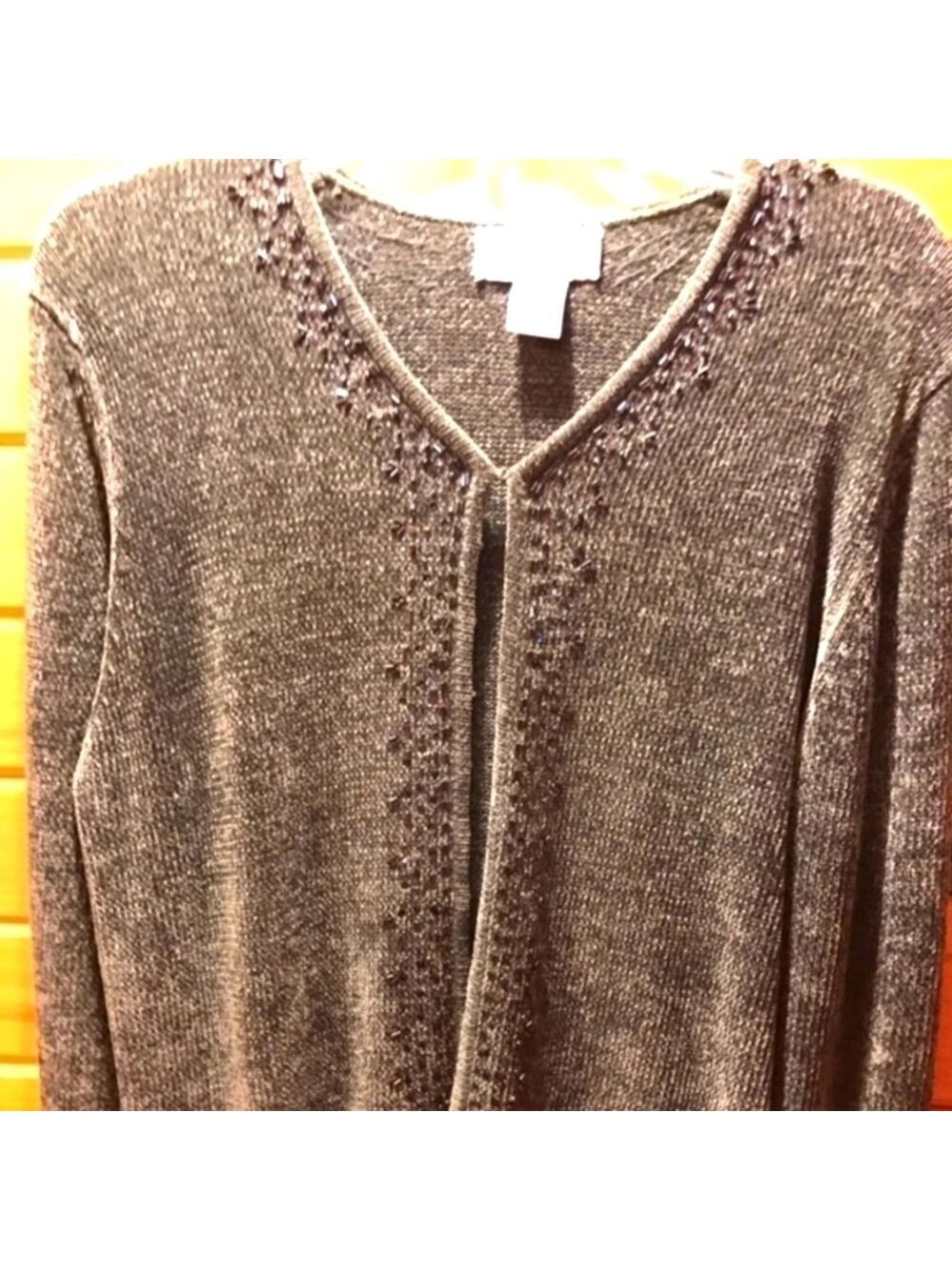 Beaded Cardigan Sweater Nwot Chenille Type Material Nuetral Gray Color Medium